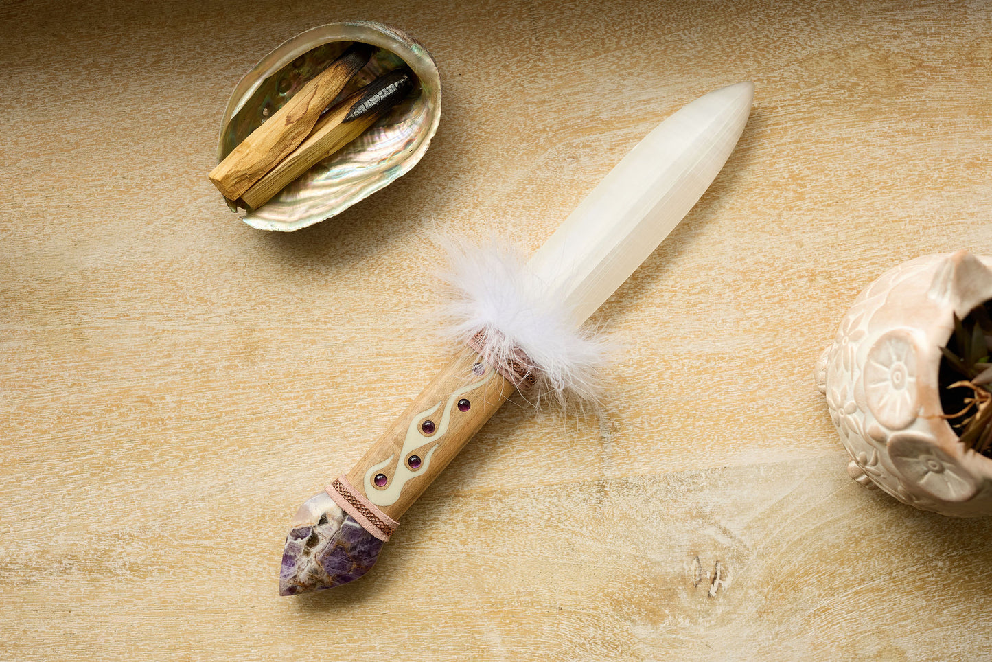 SELENITE ATHAME - SELENITE SWORD - FLAME