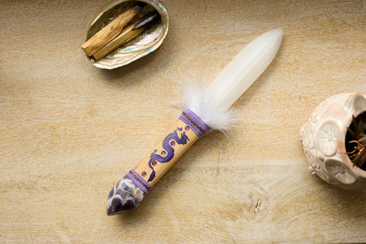 SELENITE ATHAME - SELENITE SWORD - DRAGON