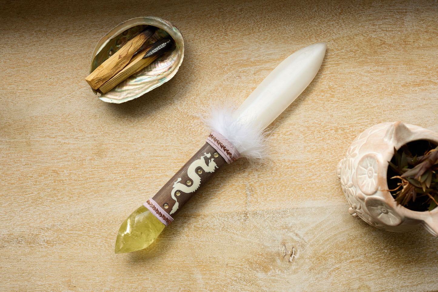 SELENITE ATHAME - SELENITE SWORD - DRAGON