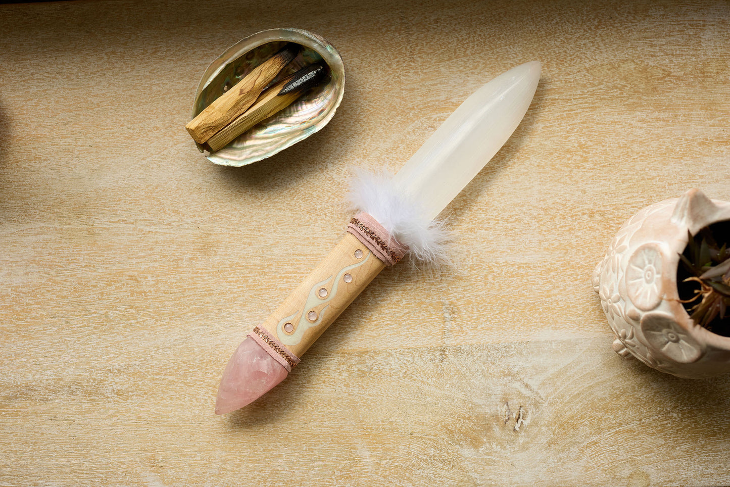 SELENITE ATHAME - SELENITE SWORD - FLAME