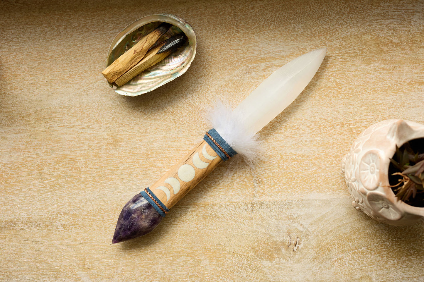 SELENITE ATHAME - SELENITE SWORD - MOON
