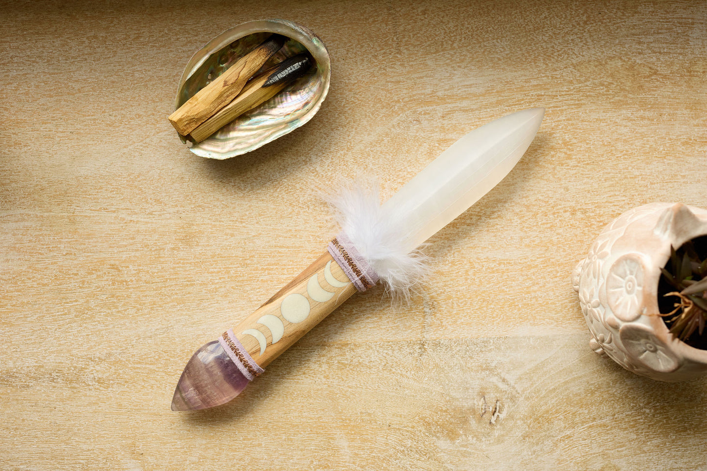 SELENITE ATHAME - SELENITE SWORD - MOON