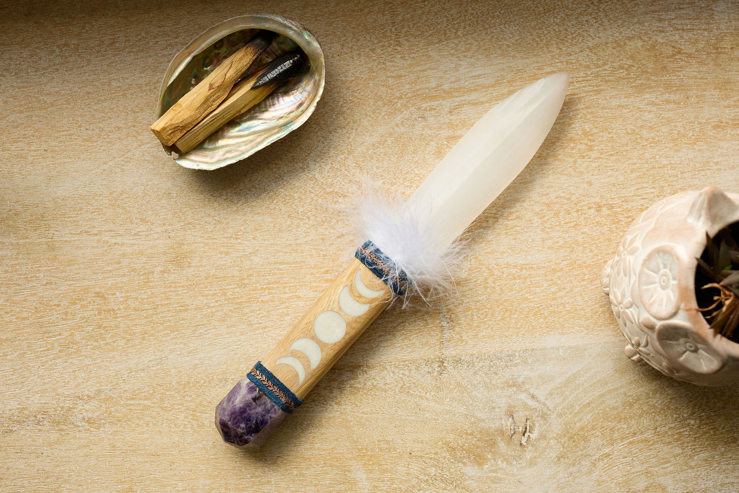 SELENITE ATHAME - SELENITE SWORD - MOON
