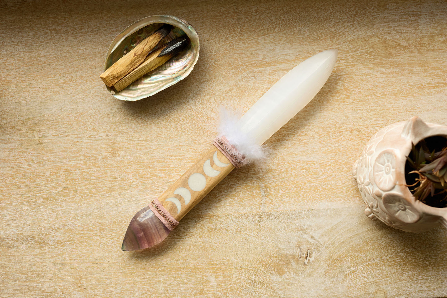 SELENITE ATHAME - SELENITE SWORD - MOON