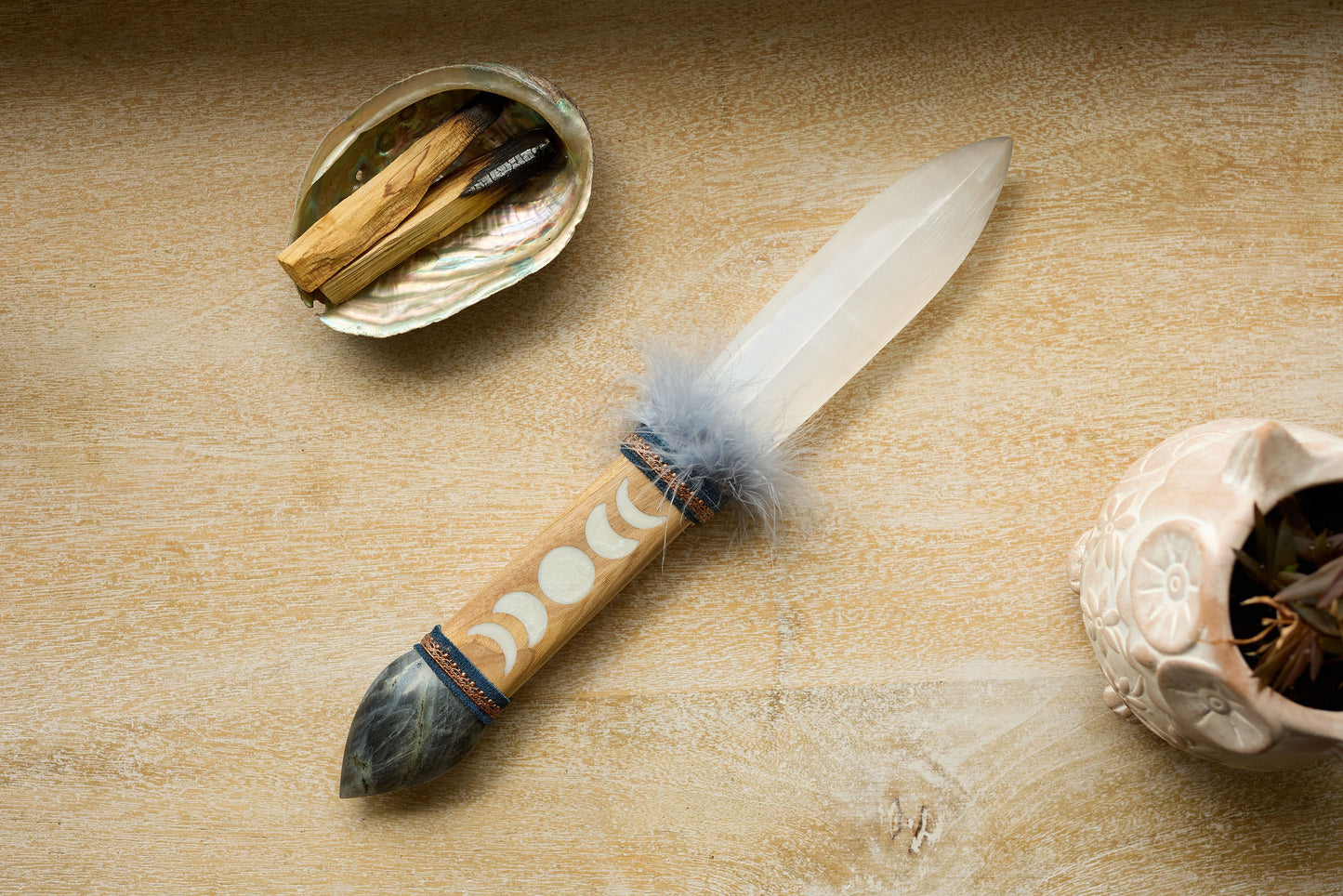 SELENITE ATHAME - SELENITE SWORD - MOON