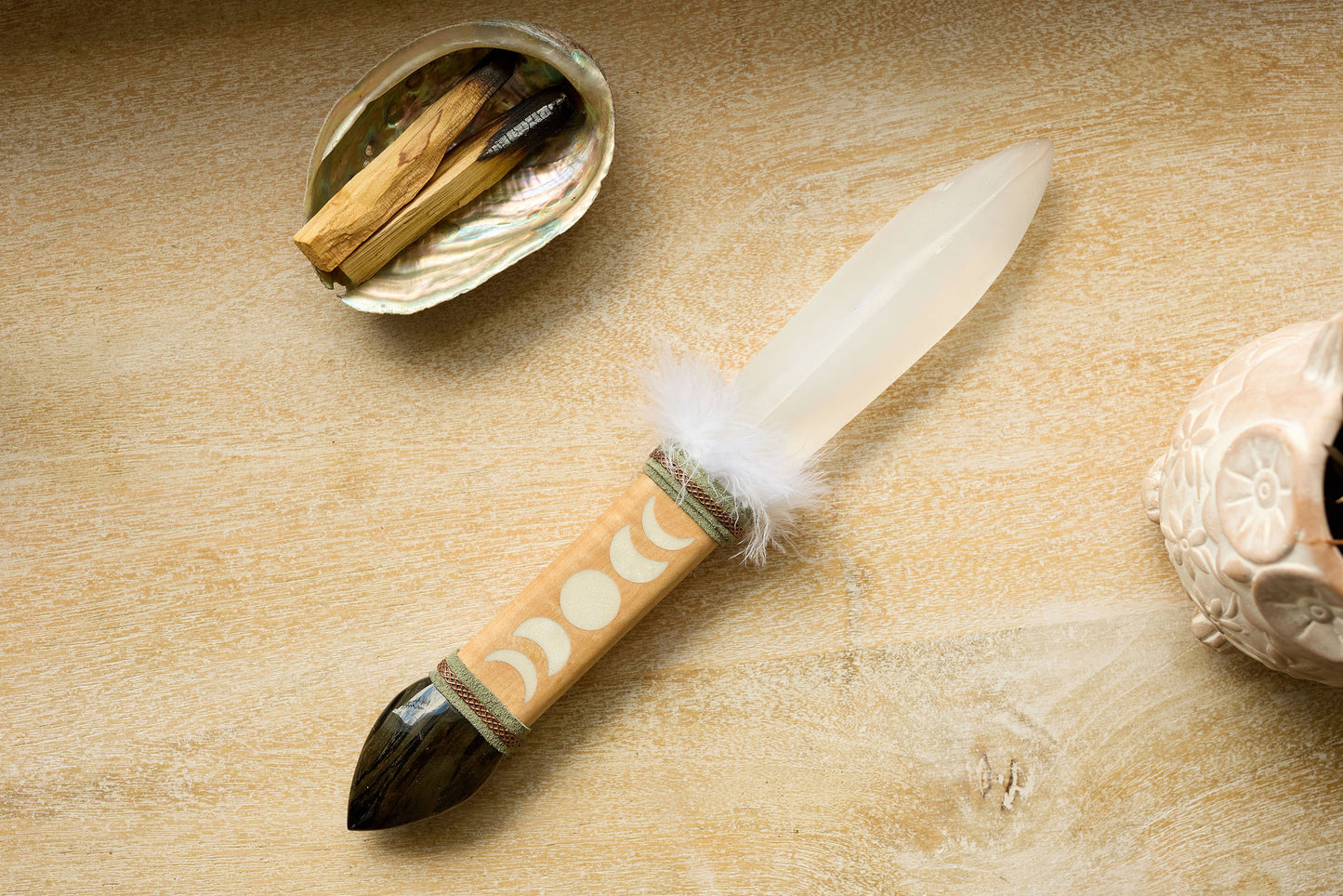 SELENITE ATHAME - SELENITE SWORD - MOON